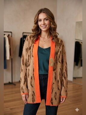 Dimora Women’s I 38 Mohair Acrylic Knit Tan Cardigan Sweater Top Italy US 2 XS